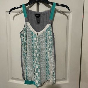 Rue21 Gray and Teal Tank Top with White Lace